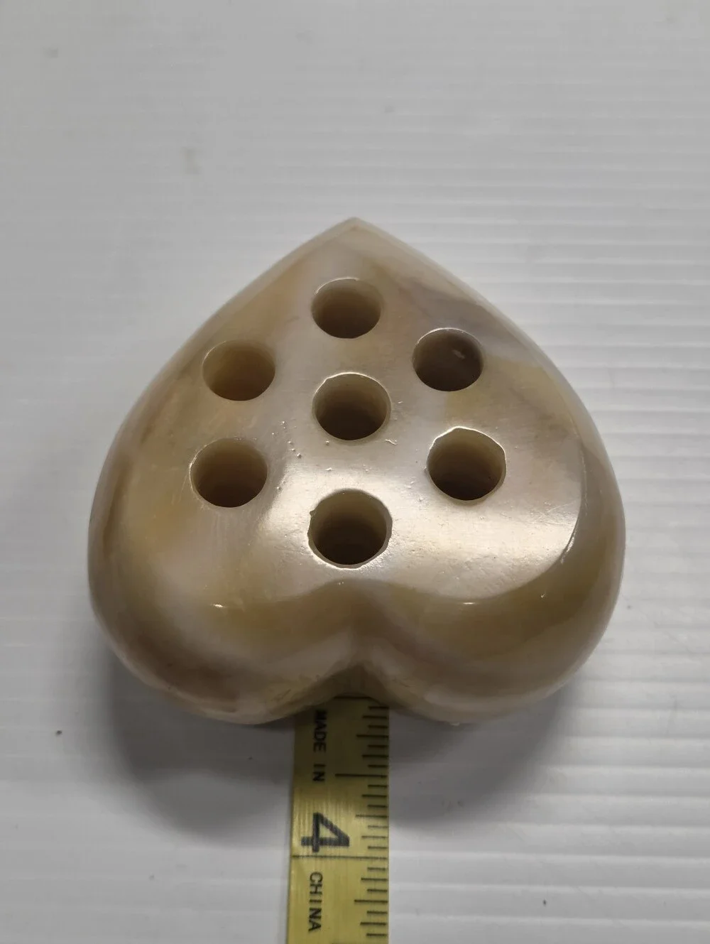 Onyx Stone Heart Shaped Pencil Holder Amber Ivory Layered Marbling